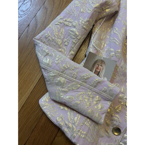 Vintage Y2K Betsey Johnson Blazer Jacket Pink Gold Jacquard Floral Size 4 - Picture 7 of 11